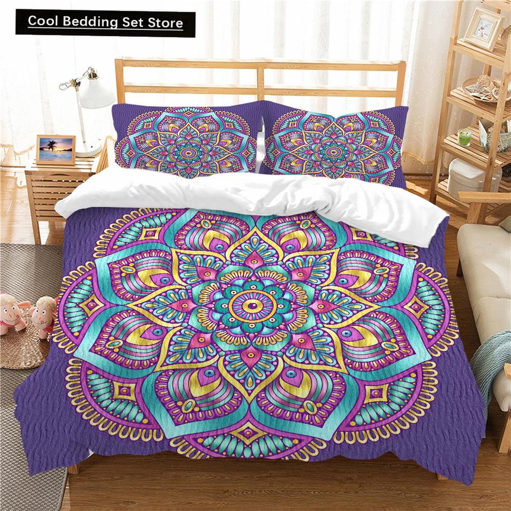 Bohemian Lotus King Queen Duvet Cover Boho Mandala Bedding Set For Kids Teens Adults Exotic Flowers 2/3Pcs Polyester Quilt Cover