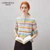 Kemonboka Women's 100% Cashmere Colorful Striped Cardigan