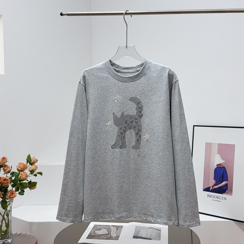 

Autumn DS25 Cute Cat Print Grey Long Sleeve Casual T-Shirt L