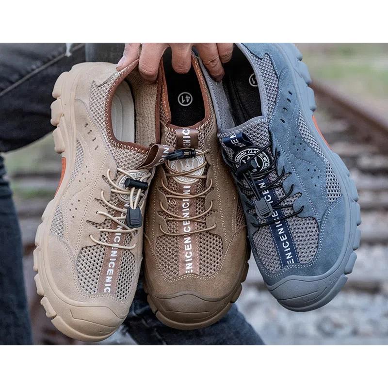 Letní pracovní obuv Pánská ocelová špička Proti nárazu, Proti propíchnutí, Protiskluzová, Prodyšná a deodorantní bezpečnostní obuv