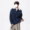 Light luxury ruffian handsome lazy style men's lapel fake two-piece heavy sweater casual fashion retro versatile knitted polo