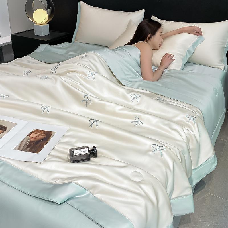 Silky Summer Ice Silk Quilt Set: Lightweight, Washable, and Embroidered