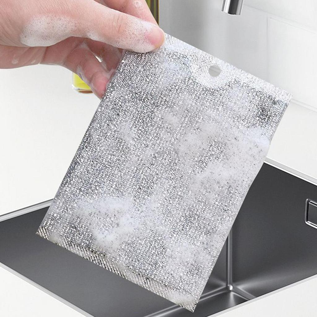 Wire Dishwashing Rag 5 Pieces Kitchen Wire Dishcloth Self-Draining Pads Scrubber Portable Cleaning Tools For Kitchen Home