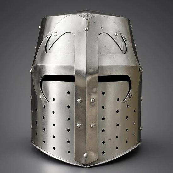 

Ручной работы Средневековый великий шлем XIV века Идеально подходит для ярмарки эпохи Возрождения, косплея, LARP, костюма на Хэллоуин Аутентичная реплика стальных доспехов