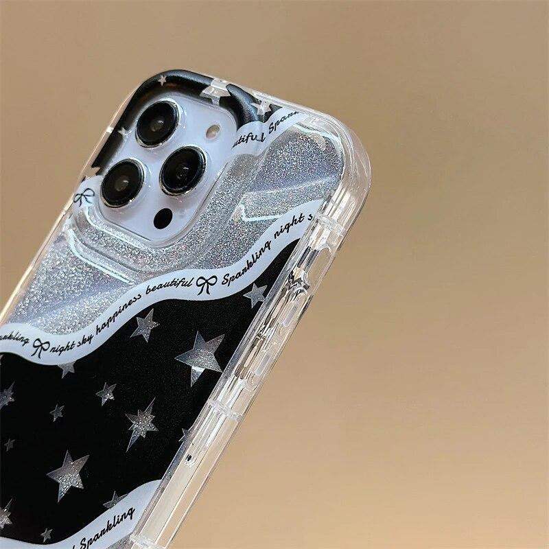Süße Glitzer Stern Handyhülle für iPhone 14 Pro Hülle iPhone 13 12 11 15 Pro Max XS XR X 7 8 15 Plus SE Lanyard Chain Back Cover
