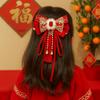 Flower Bow Ribbon Hair Clip Red Hanfu Hair Ornamen Chinese Style New Year Hairpin  Festival