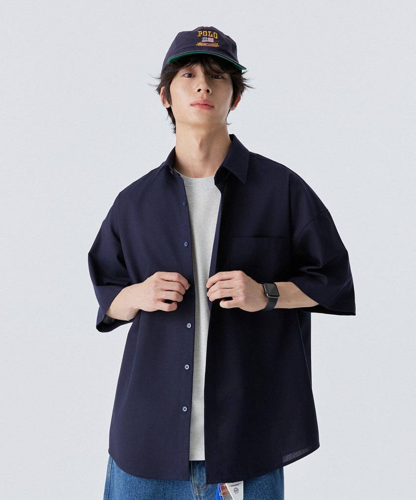 STENDS [M~4Xl] All Day Linen Oversized Short Sleeve Shirt_Navy
