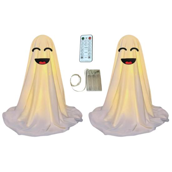 LED svítící figurka ducha Halloween Vnitřní dekorace ducha z bílé látky s dálkovým ovládáním pro domov, kuchyň, krbovou římsu, stůl, stolní desku, party dekorace