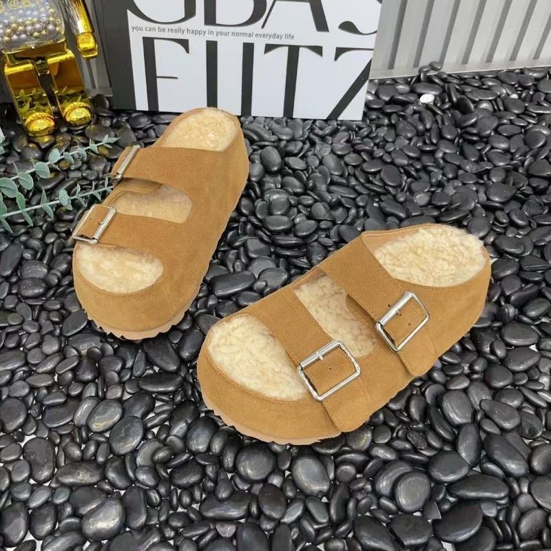 Fashion Women Fur Slippers Flats Platform Suede Shoes Casual New 2025 Trend Fashion Winter Shoes Walking Cozy Open Toe Woman Flip Flops