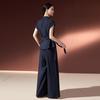 Women's V-Neck Short Sleeve Top & Wide-Leg Pants Set