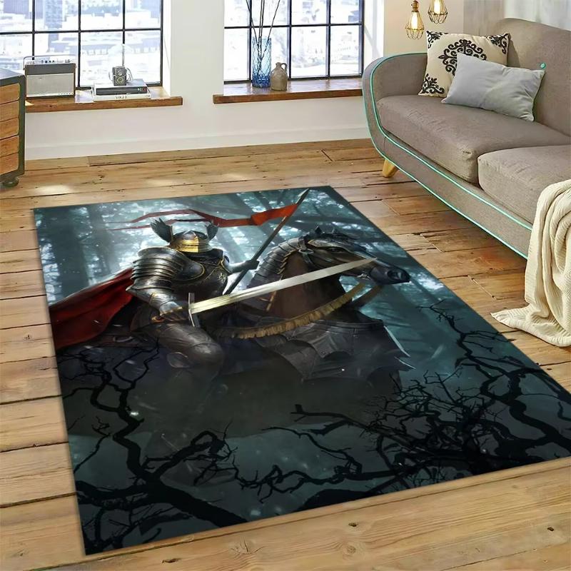 

Black Knight Templar Carpet Living Room Bedroom Playroom Rug Medieval Castle Decor Childs Floor Mat Non Slip Doormat 40x60CM