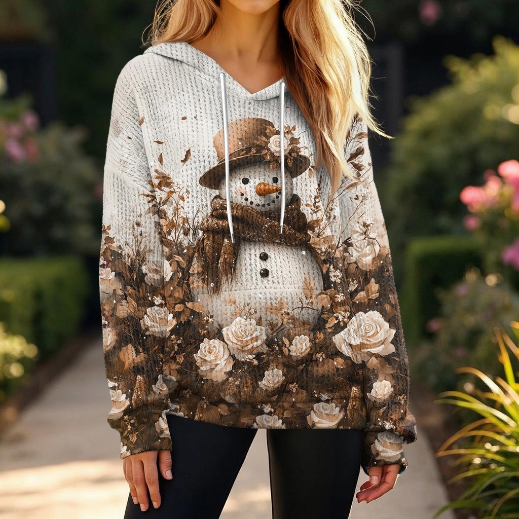 Women's Fashion Casual Christmas Print Pullover Long-Sleeve Hooded Sweatshirt