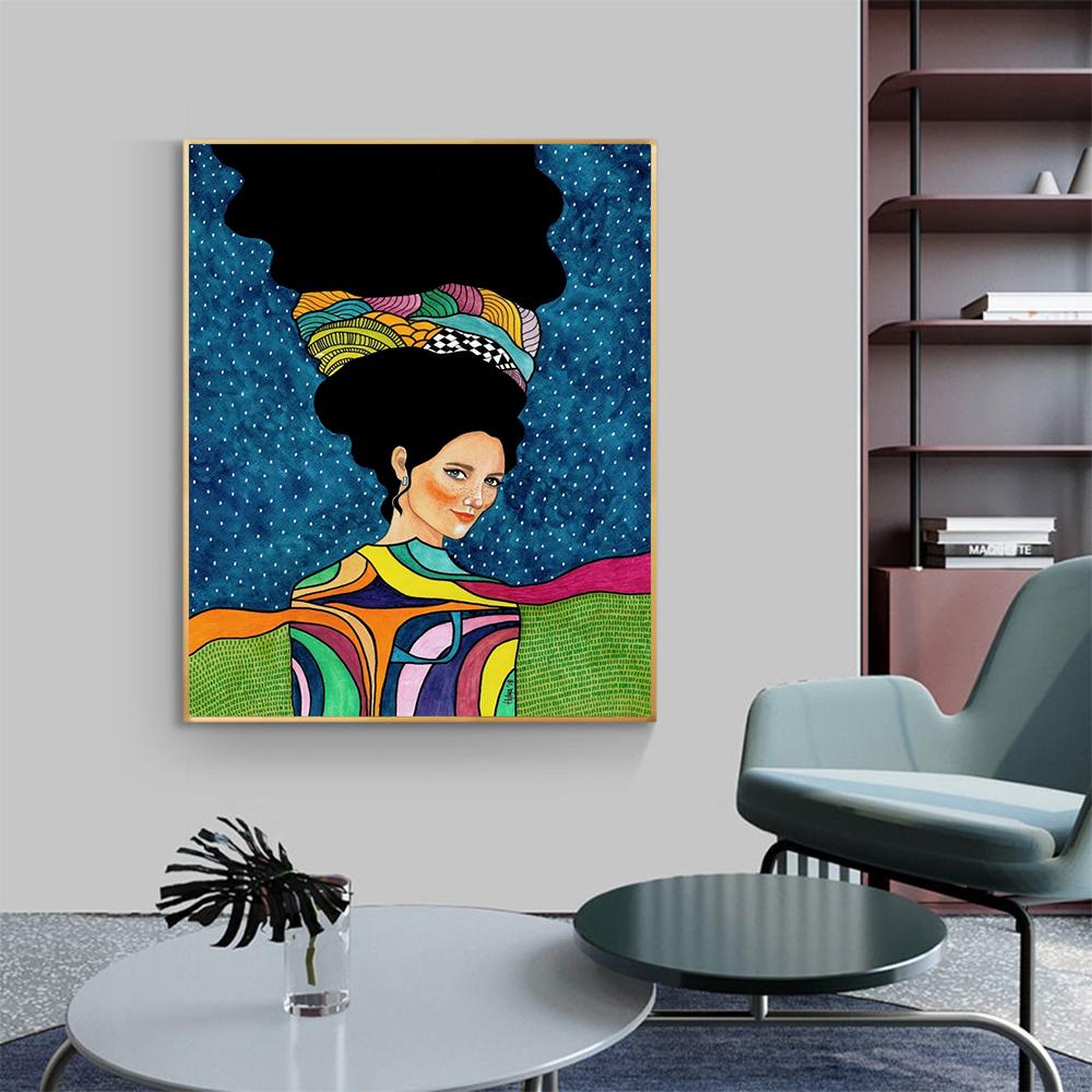 Vintage Abstract Girl Long Hair Flower Women Wall Art Canvas Painting Fashion Poster Wall Pictures For Living Room Home Decor