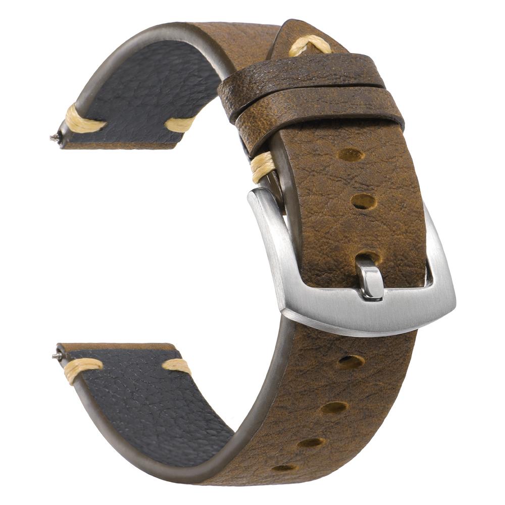20MM 22MM Echtes Rindsleder Uhrenarmband Vintage Weich Erste Schicht Kalbsleder Uhrenarmband Herren Braun Schwarz Handgefertigte Naht Armbänder