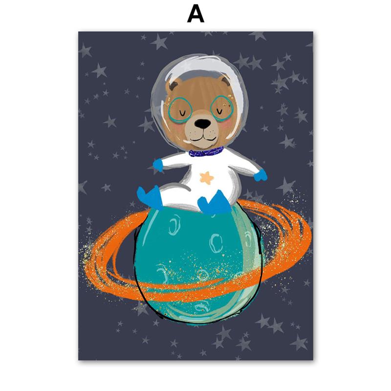 Weltraum Astronaut Fuchs Löwe Bär Waschbär Reh Wandkunst Leinwandbild Nordische Poster Und Drucke Wandbilder Baby Kinderzimmer Dekoration