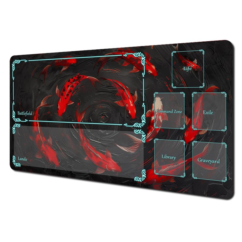 Art Aesthetic Koi Fish Pattern Design Mtg Playmat Magic Card Battle Mat Nonslip Stitched Edge Tapete Magic Mtg Tabletop Playmat