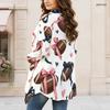 Women Plus Size Open Front Long Sleeve Cardigan Football Print White Draped Collar Curved Hem Outerwear