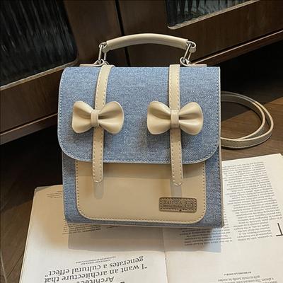 New Bow Fashion Backpack Multi-functional Solid Color Small Backpack Splicing Shoulder Bag
