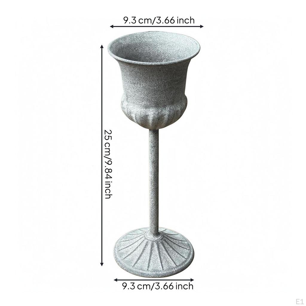 Decorative Iron Planter Ornamental Footed Vase Matte VintageStyle Light Gray C High Foot