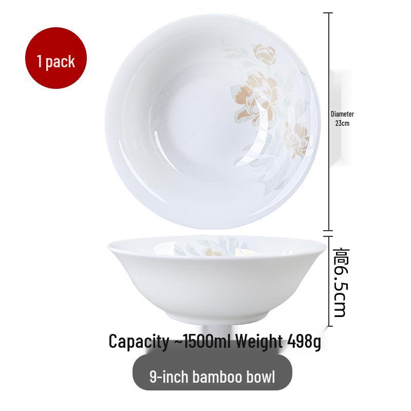 Chinese-Style Ceramic Bone China Bowl Set: Large Soup & Noodle, Rice Bowls, Plates, and Hat Bowl.