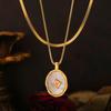 Brand French Retro Mother-of-Pearl Zircon Inlaid Copper Pendant with 18k Gold Plated Titanium Steel Chain