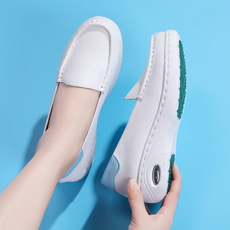 Nurse Shoes Women's Autumn, Autumn and Winter Korean Version Leather Casual Flat-bottomed Air Cushion Nurse Shoes Cotton New White Shoes