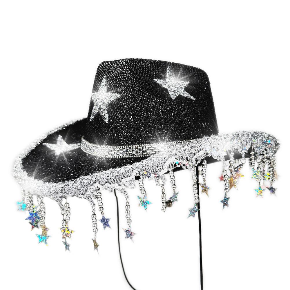 Star Tassel Hat Rose Red Western Cowboy Hat Star Party Hat Blue For Costume Event Festival Cowboy Theme