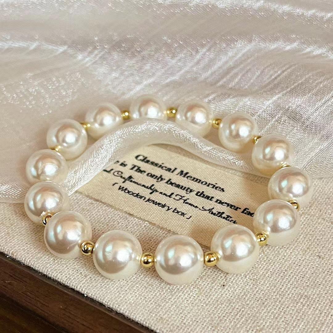 Vintage 10Mm Cold White Bead Pearl Gypsy Star Bracelet Beaded Bracelet