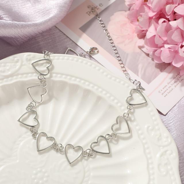 Kpop Heart Chain Choker Necklace For Women Collar Goth Necklaces Aesthetic Jewellery Christmas Party Girl Halloween New Chocker