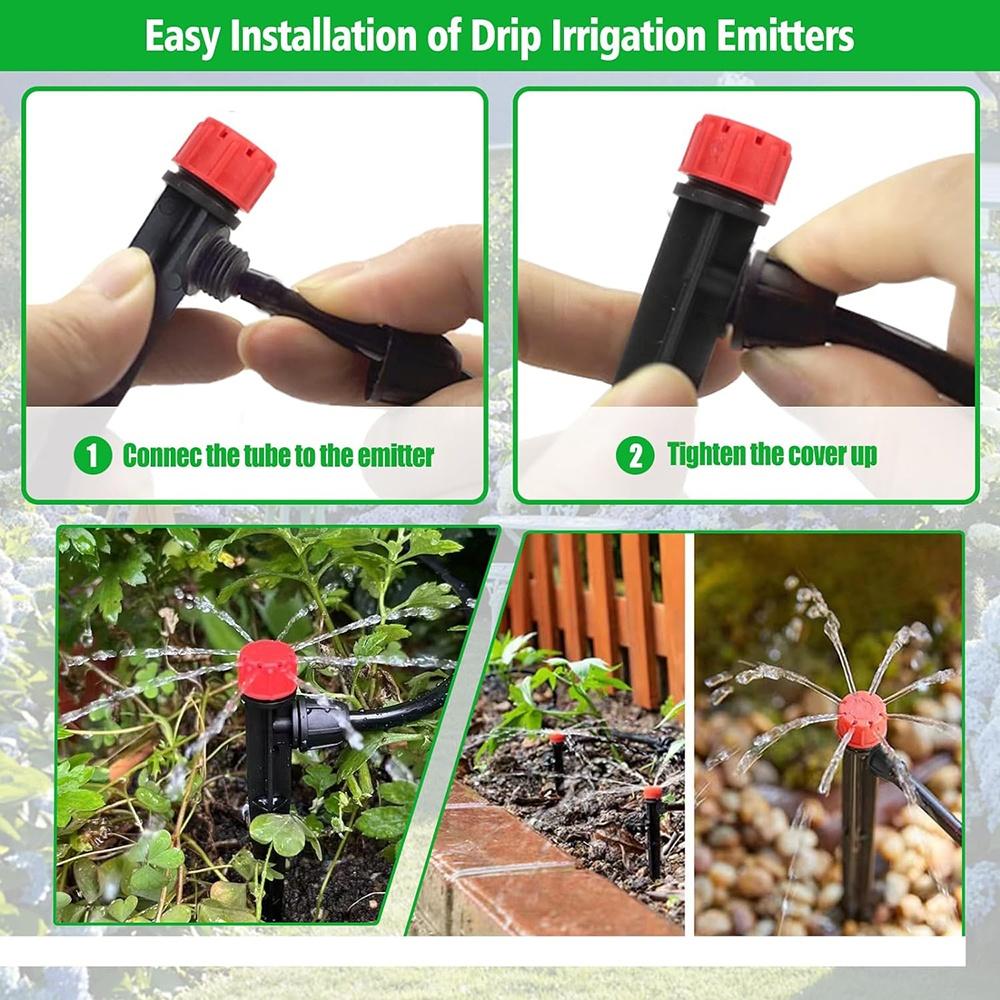 Drip Irrigation Emitters Adjustable with Stake for 1/4" Drip Irrigation Tubing Irrigation Drippers for Garden Watering System