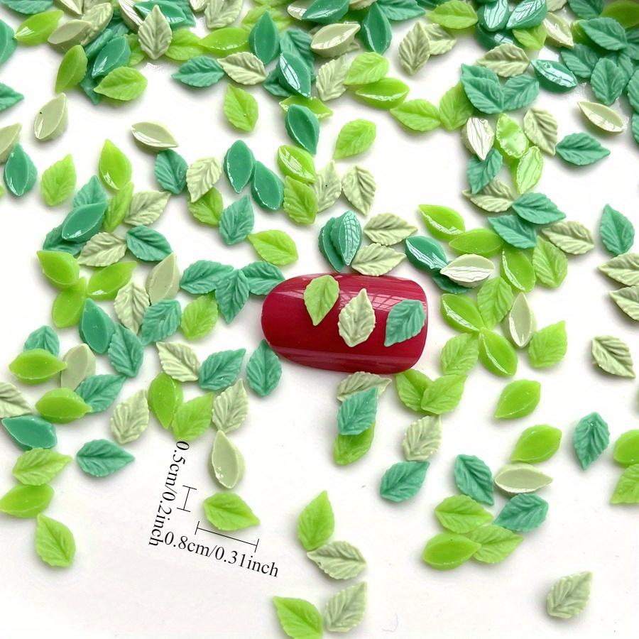50 pieces of mixed green mini leaves flat back rhinestone diy jewelry making manicure art Deco small green leaves
