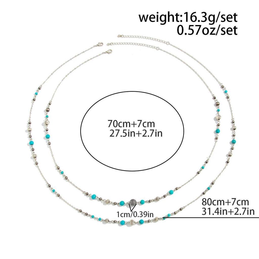 Ingemark 2Pcs/Set Vintage Bead Chain Long Necklace for Women Ethnic Imitation Pearl Stacked Sweater Chain Party Jewelry Gifts