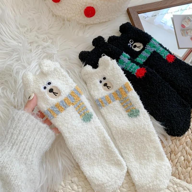 1 Pair Mid-Calf Stockings Home Sock Fleece Lining Clothing Accessories Floor Socks Funny Thickened Warmth Multi-Color