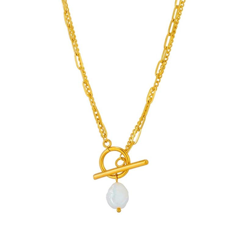 

Elegant Baroque Freshwater Pearls Pendant Necklace Double Chain Design Stainless Steel Jewelry Gift For Women 1