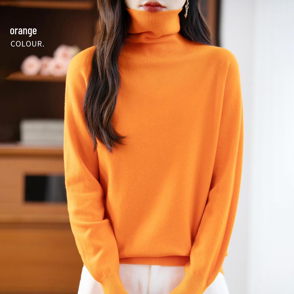 Pullover in pile lavorato a maglia a collo alto a maniche lunghe autunnale per donna
