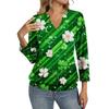Damen 3/4-Arm Oberteil mit Bündchensaum, V-Ausschnitt, Sommer Freizeit-T-Shirt, St. Bedrucktes Oberteil zum St. Patrick's Day