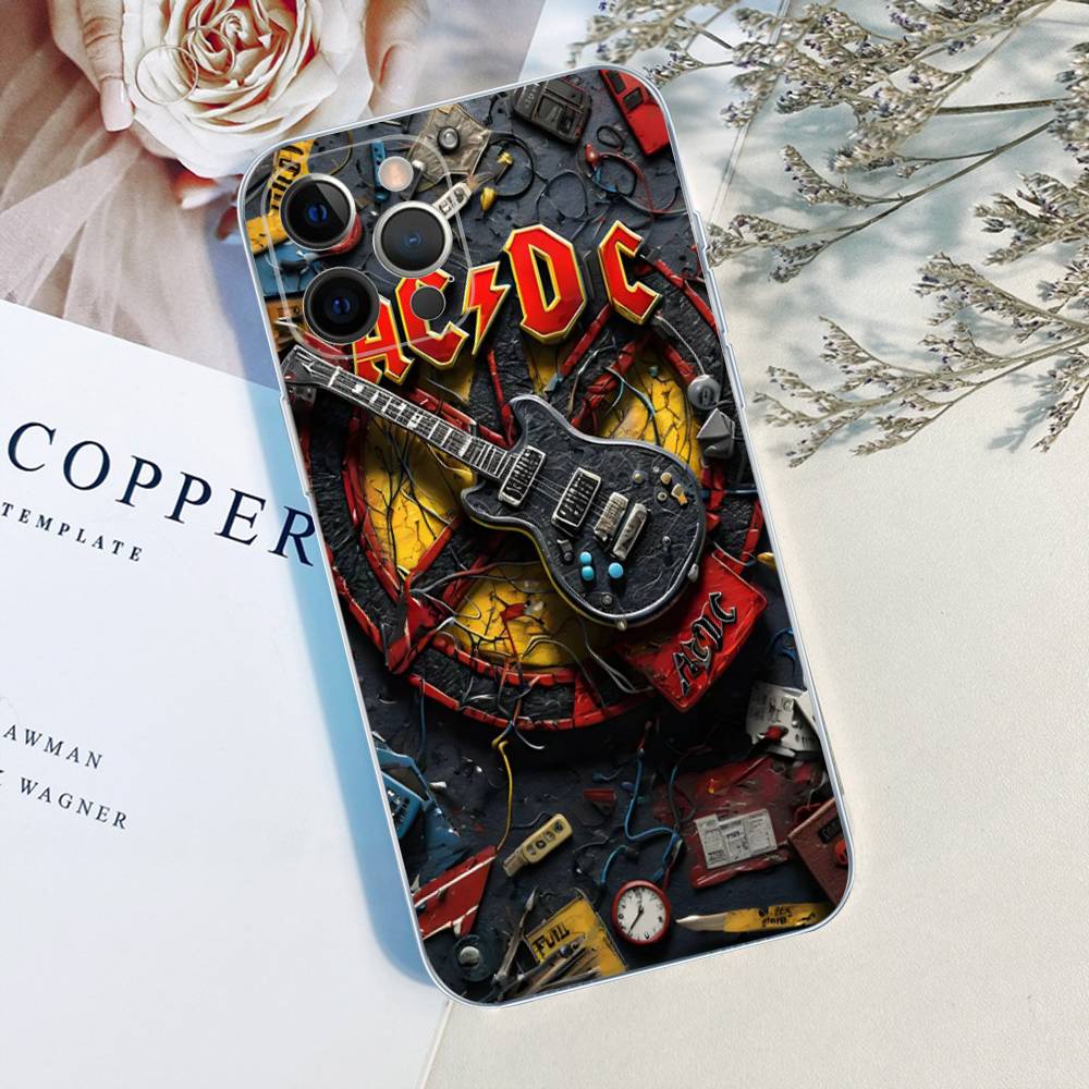 Custodia in TPU Trasparente AC Back In Black DC per iPhone 17 11 12 13 14 15 16 Pro Max 16 Plus Cover