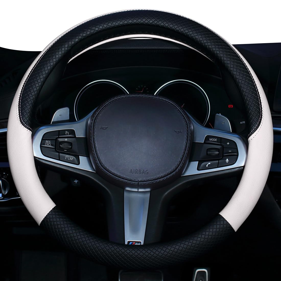 

HUACHENG Steering Wheel Cover for Light M Genuine Universal Protective Cover for Standard Custom Interior Accessories Cars, Size, Leather, Fit, белый