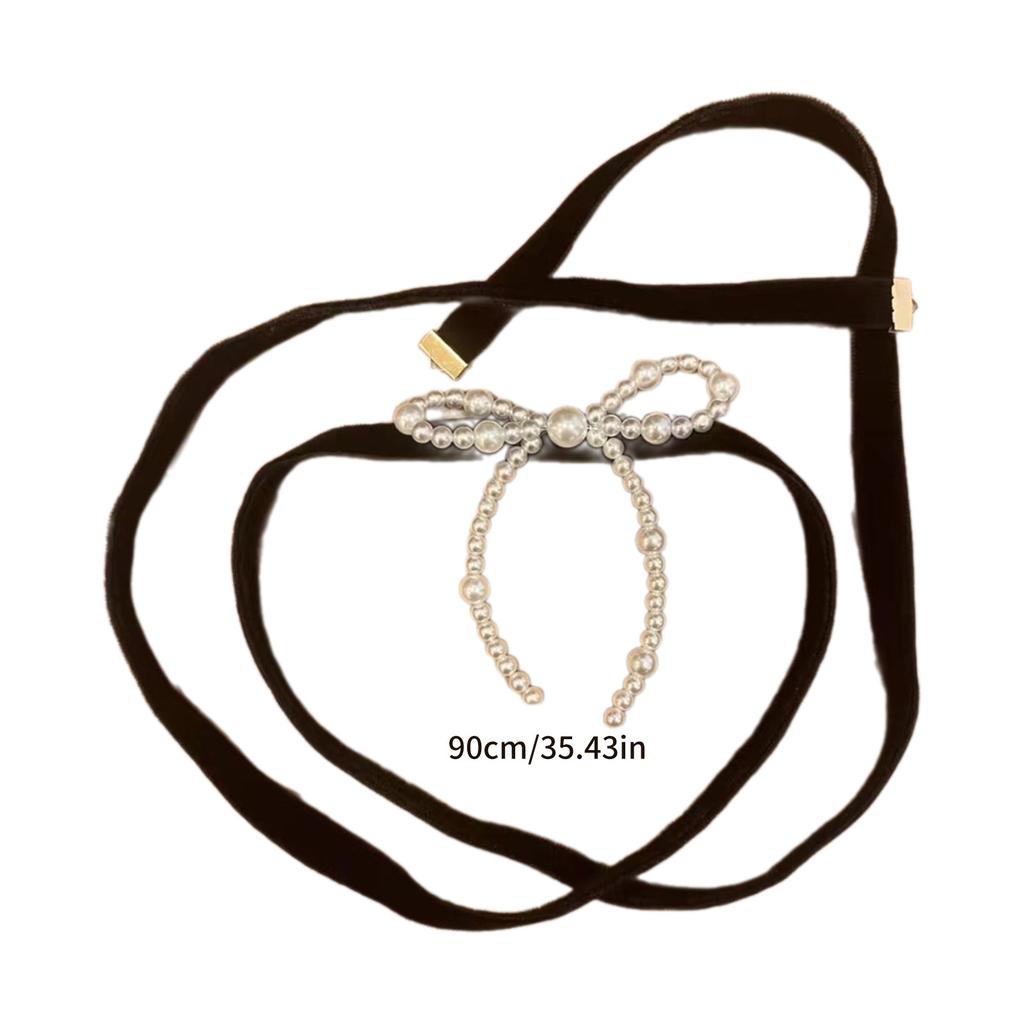 Punk Vintage Black Velvets Choker Necklace Pearls Bowknot Decor Temperament Clavicle Chain Jewelry for Women Girls