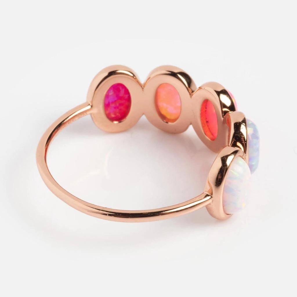 Oval Pink Opal Ring – Multi Fire Opal Engagement Ring, Gold Plated Dainty Jewelry, Promise Anniversary Gift for Women