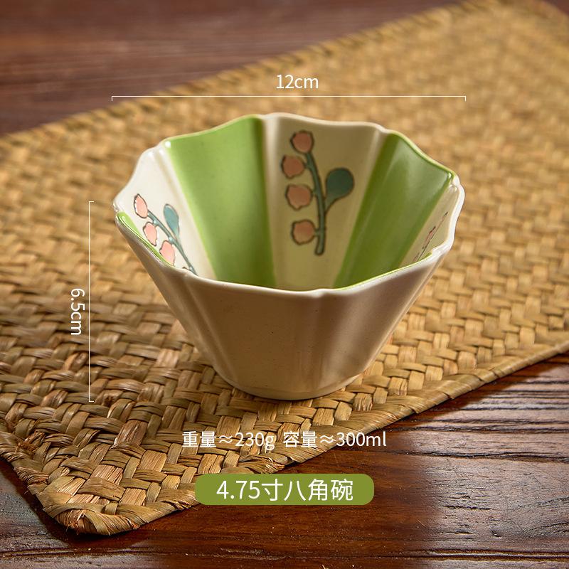 Retro Lily Of The Valley Tableware High Value Octagonal Plate Flat Plate Underglaze Ceramic Bowl Irregular Household Plate Rice Bowl