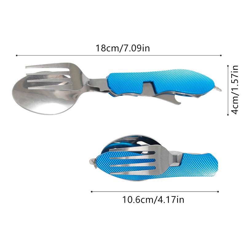4 In 1 Tableware Foldable Stainless Steel Fork Spoon Knife Bottle Opener Portable Picnic Camping Hiking Travelling Dinnerware