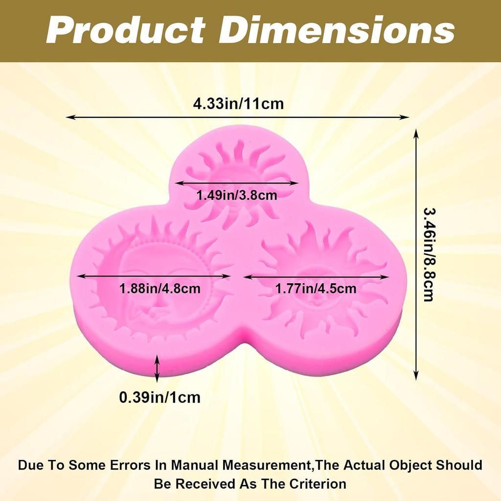 Sun Moon Face Fondant Mold, Silicone Clay Molds, Chocolate Mold for DIY Baking Sugar Craft, Clay Molds for Crafts DIY Air Dry Plaster Polymer Clays
