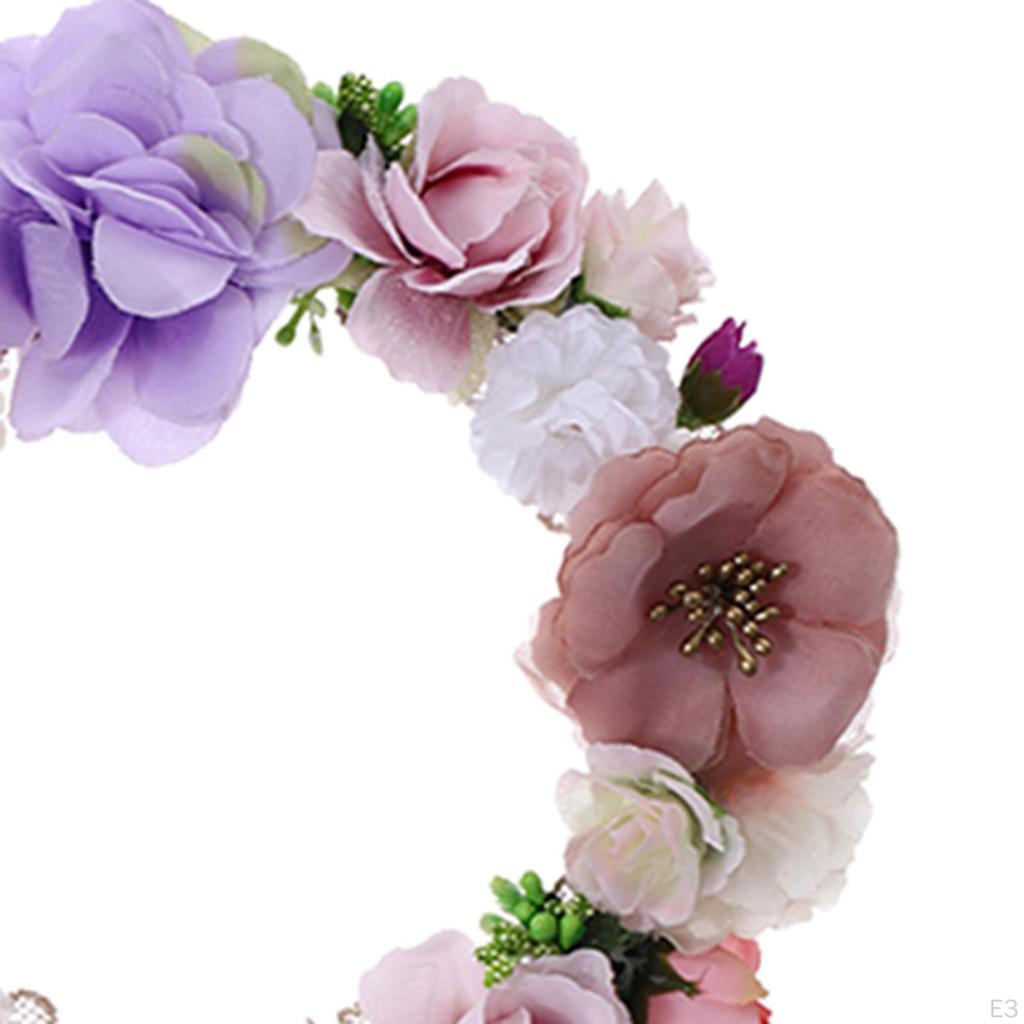 Rose Wreath Floral Garland Colorful Hanging Fake with Ribbon Bridesmaid for Bride Headband