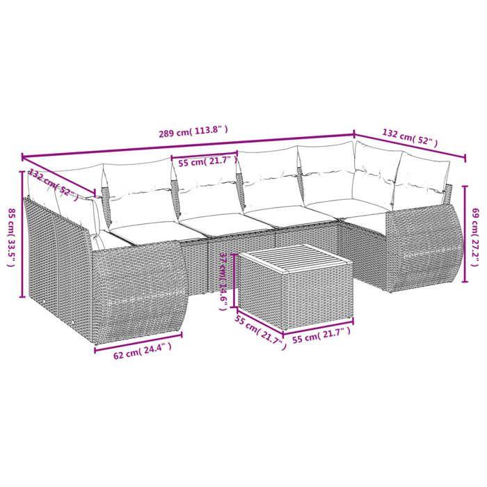 VidaXL Salon de Jardin avec Coussins 8 pcs, Canapés de Terrasse, Ensemble de Meubles de Patio, Mobilier d'Extérieur, Noir 3224915