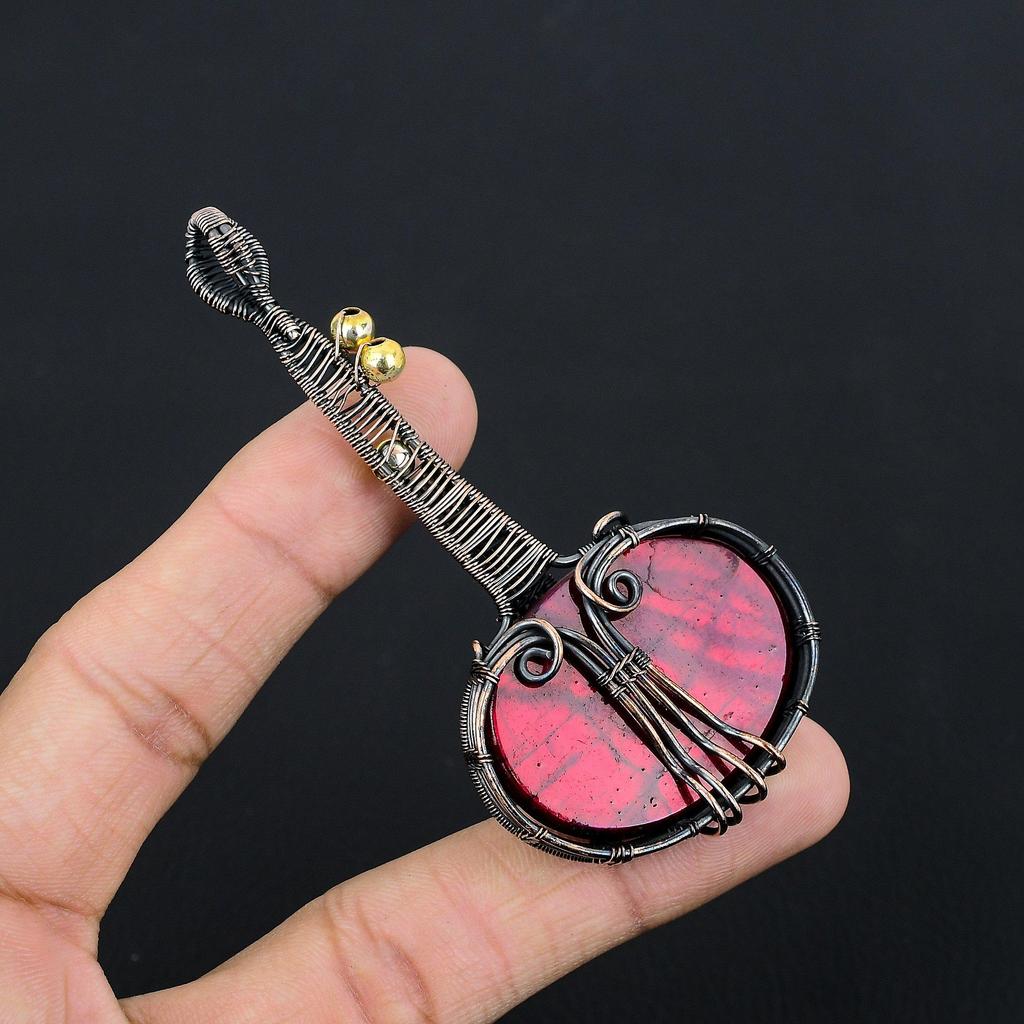 Red Flash Labradorite Pendant, 999 Copper Wire Wrapped Jewelry, Gemstone Jewelry Pendant, Handmade Wedding Gift Jewelry