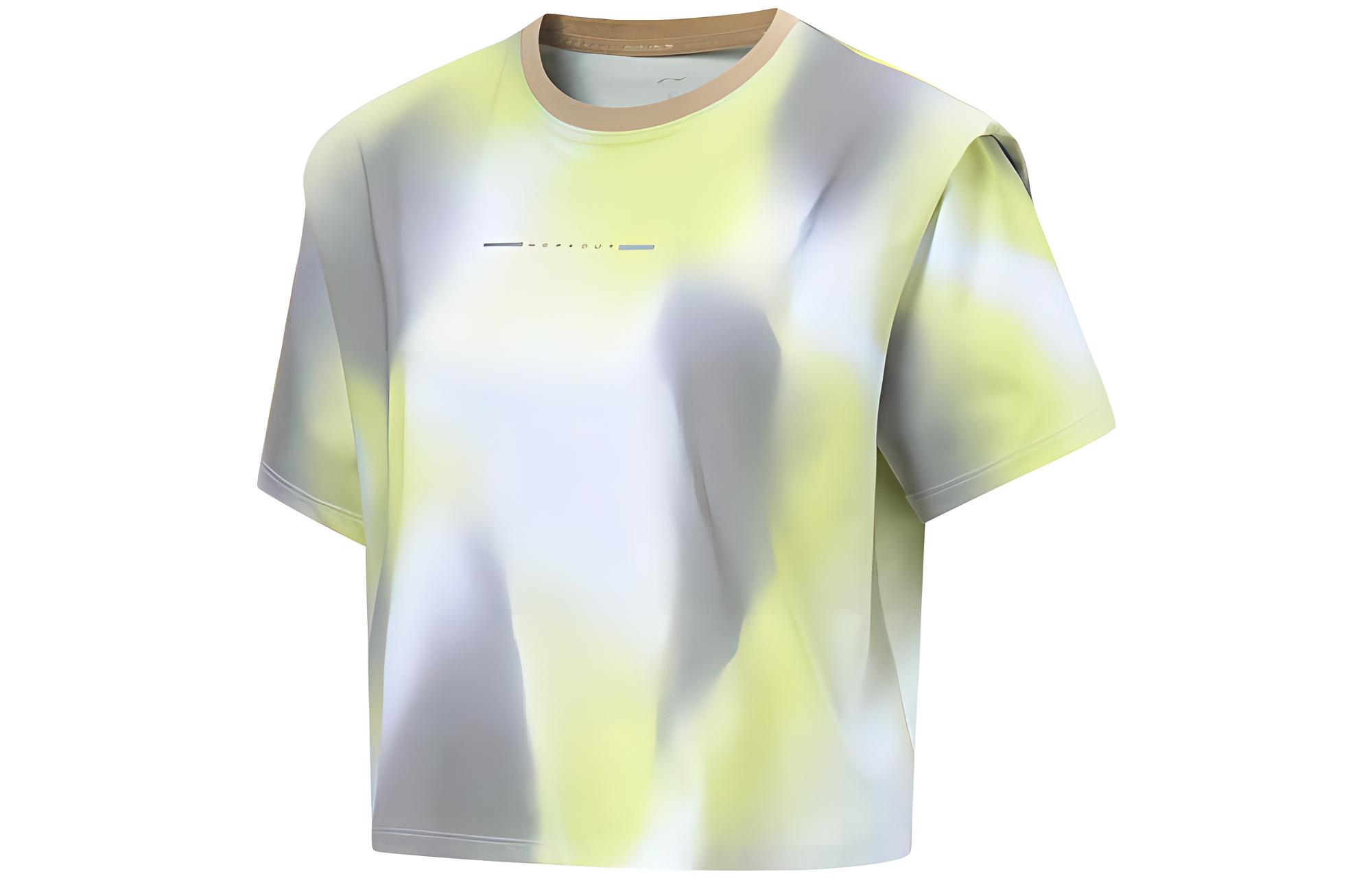 Li Ning Fitness Series T Shirts Women s Goat Gray All Over Print Crew Neck Moderate Straight Fit ATST218-6 XL