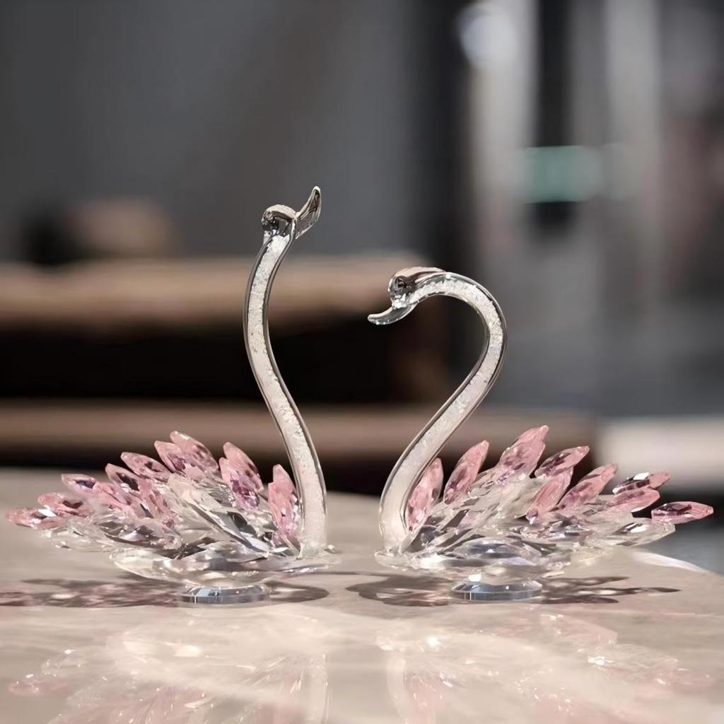 Crystal Glass Crystal Swan Wedding Gift Present Stylish Swan Pair Set Love Protection Cute Clear Rhinestone Interior Figurine K9 Crystal Room