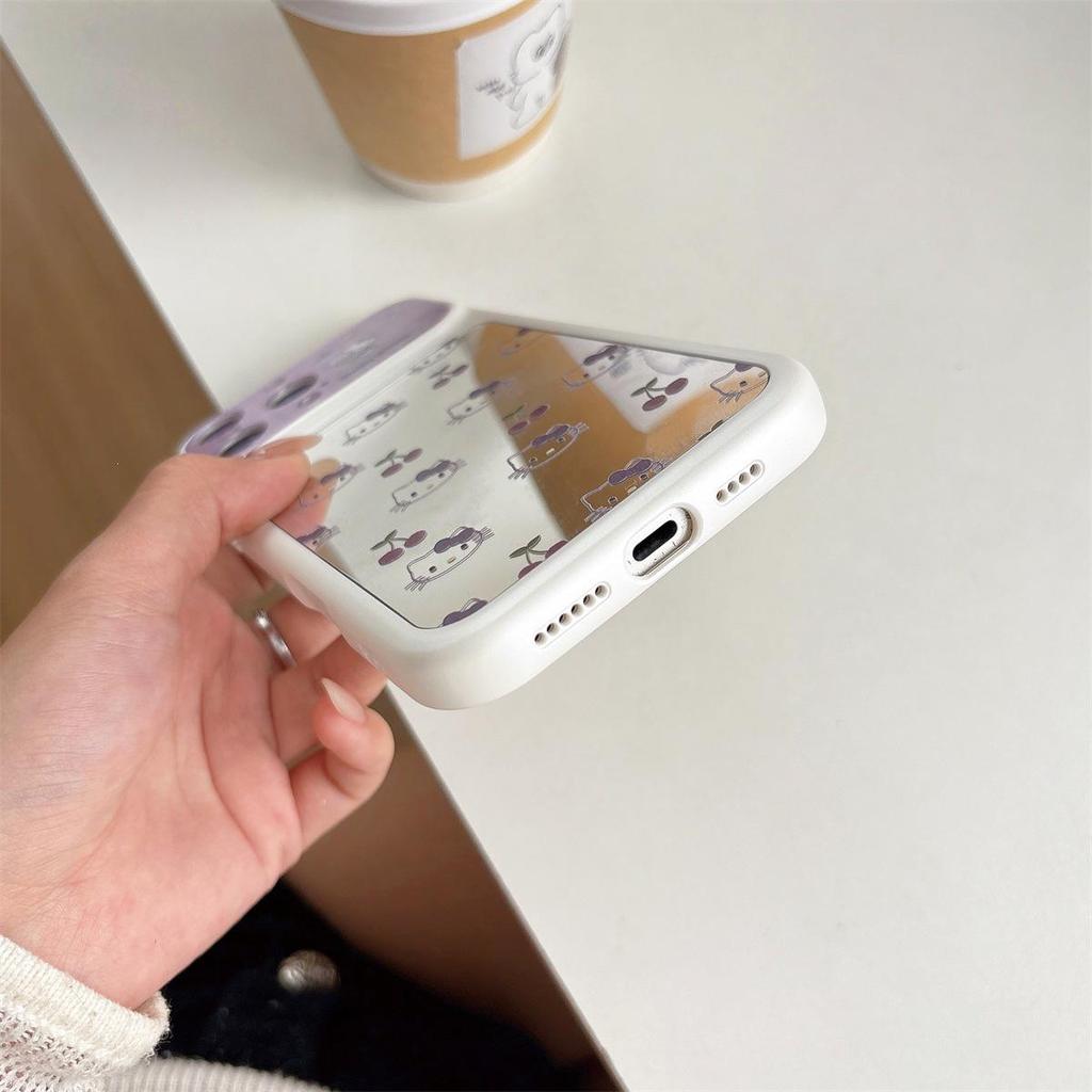 Cherry KT Cat Large Window Mirror iPhone 15/17/16 Pro Max Drop-Proof Case