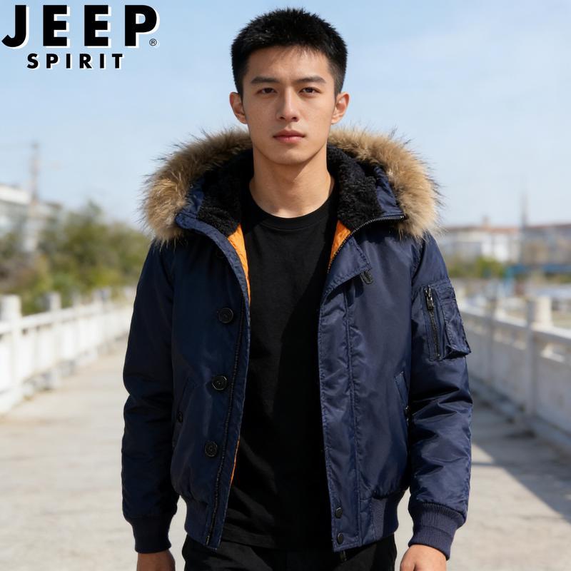 

JEEP SPIRIT Men s Autumn/Winter Bomber Jacket with Detachable Hood L